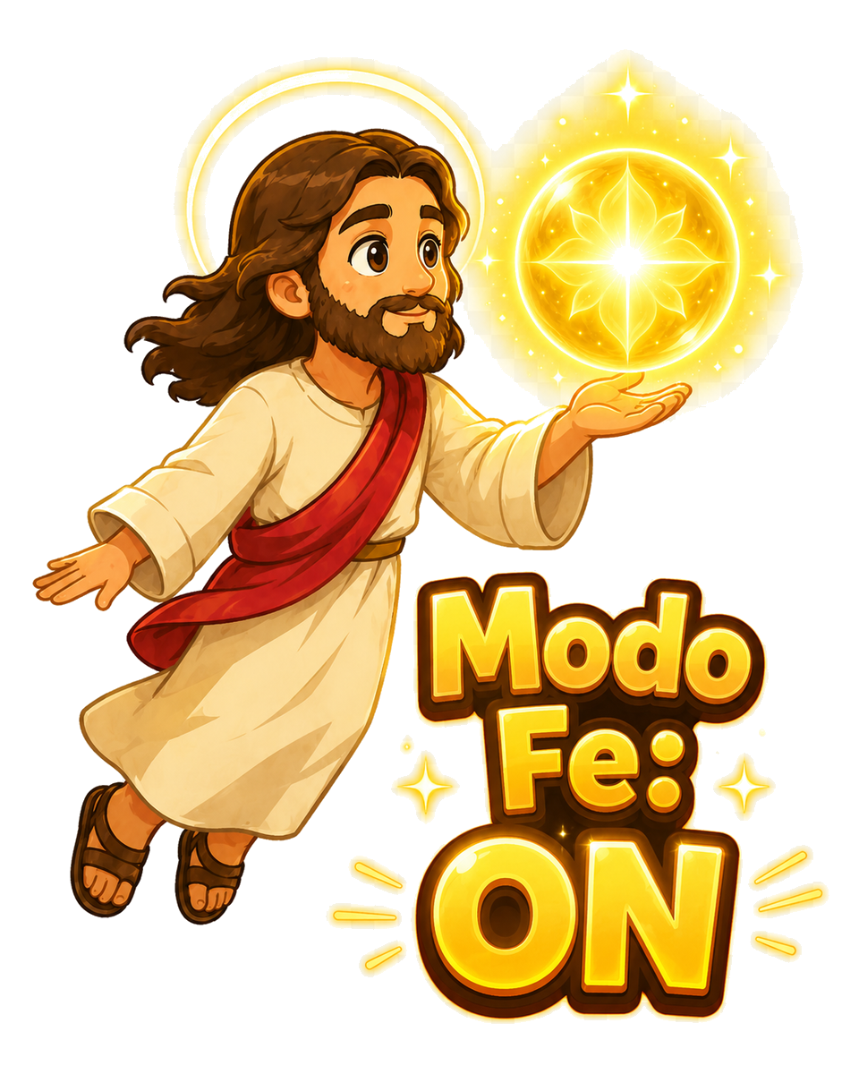Jesus personaje oficial de Jesus Verse Studio con el claim Modo Fe: ON